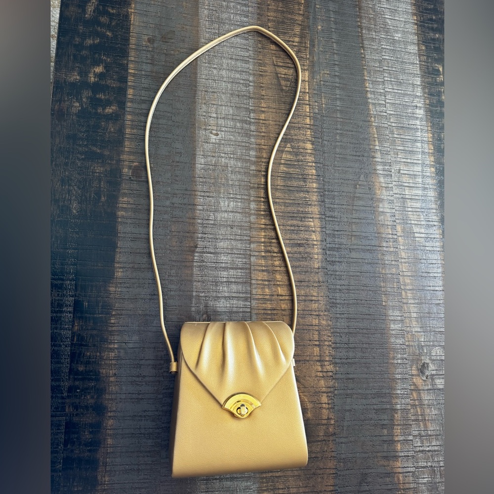 Women’s Gold Color Hard Side Purse With Long Strap